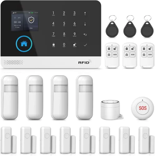 LWOHSI Sistema de Seguridad para el Hogar, Sistema de Alarma Inalámbrico con Sensores de Puerta/Ventana/Movimiento, Sirena Fuerte, GSM 4G