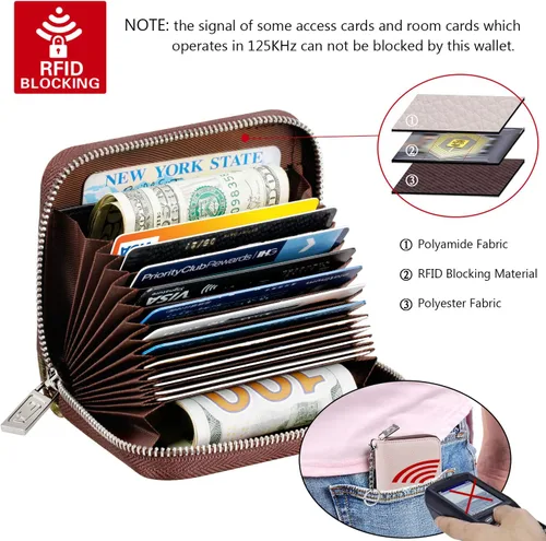 Miniatura 5 de FurArt Cartera con Cremallera para Mujeres, Cartera con Bloqueo RFID para Tarjetas de Crédito, Portador de Tarjetas de Presentación, Cartera Llavero