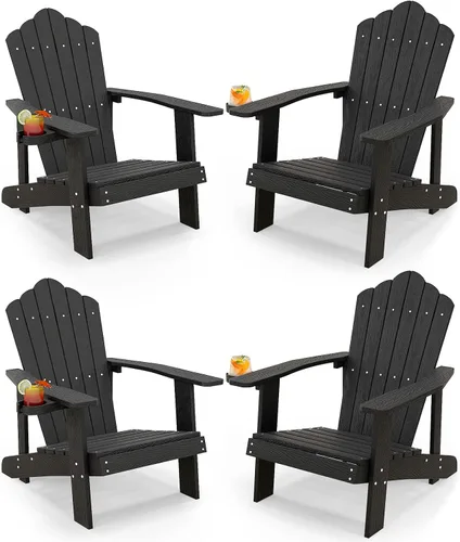 Miniatura 24 de Tangkula Silla Adirondack de gran tamaño, sillas de patio con soporte ajustable para tazas, sillones con caderas y listones, resistente a