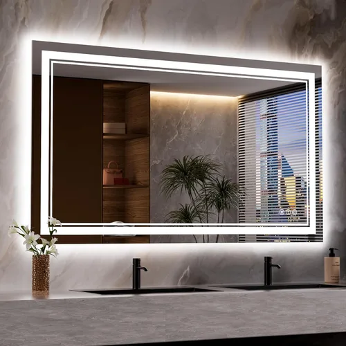 Miniatura 51 de Espejo de baño LED de 72 x 36 pulgadas, retroiluminado y frontal iluminado, espejo de tocador grande iluminado con luces, antiniebla, regulable