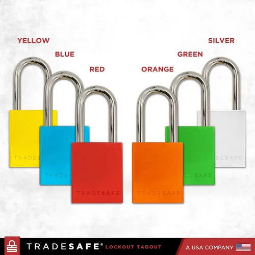 Miniatura 9 de TRADESAFE Juego de cerraduras de bloqueo y etiquetado – 10 cerraduras de aluminio azul, candados de bloqueo con llave igual, 2 llaves por candado