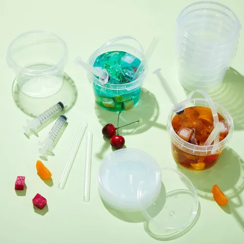 Miniatura 5 de Willinglong Juego de 20 cubos de plástico transparente de 16 onzas para bebidas con pajitas, tapas y jeringas para bebidas, tazas de café helado