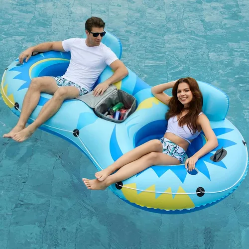 Miniatura 13 de Jasonwell Flotador Inflable para 2 Personas de Alta Resistencia para Río/Piscina con Enfriador Desmontable, Tubos para Lago, Balsa Flotadora de Río