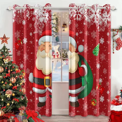 Miniatura 20 de AWERT Cortinas de Navidad con Bolas Vibrantes para Sala de Estar, Cortinas Opacas de Navidad Juego de 2 Paneles, Ojales de Acero Inoxidable Plateado