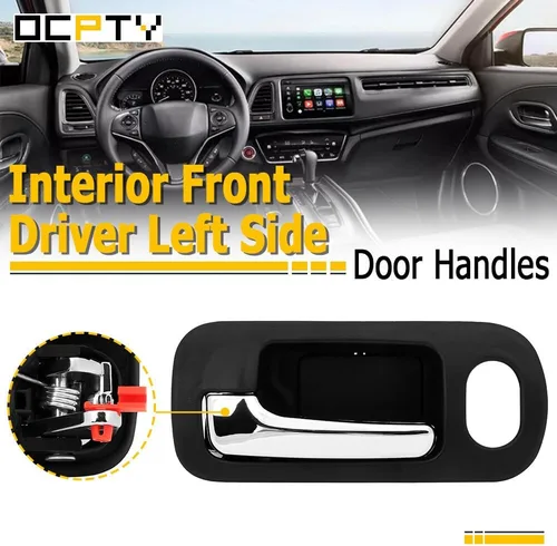 Miniatura 2 de OCPTY Manija de puerta interior del lado izquierdo del conductor delantero negro cromado para Honda Civic 2001-2005