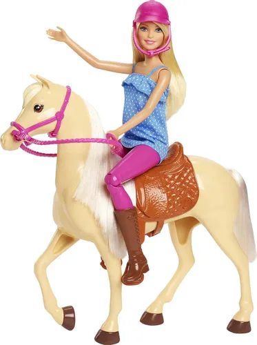 Miniatura 5 de Barbie Playset con muñeca rubia de moda en atuendo de montar y caballo castaño claro con silla, brida y riendas (exclusivo de Amazon)