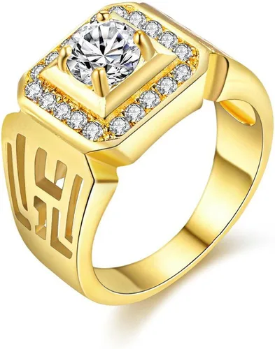 Uloveido Anillos anchos cuadrados brillantes chapados en platino y oro con circonita cúbica brillante, anillos de boda para hombres JX001, talla 7,
