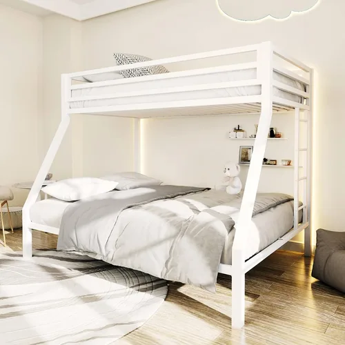 Miniatura 11 de ikalido Cama Litera de Metal Tipo Loft Tamaño Twin sobre Twin con Barandilla de Seguridad y Escalera, No Necesita Somier, Muebles de Dormitorio que