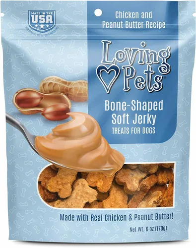 Loving Pets - Cecina suave para masticar (receta en forma de hueso, pollo y mantequilla de maní) Golosinas para perros hechas en Estados Unidos