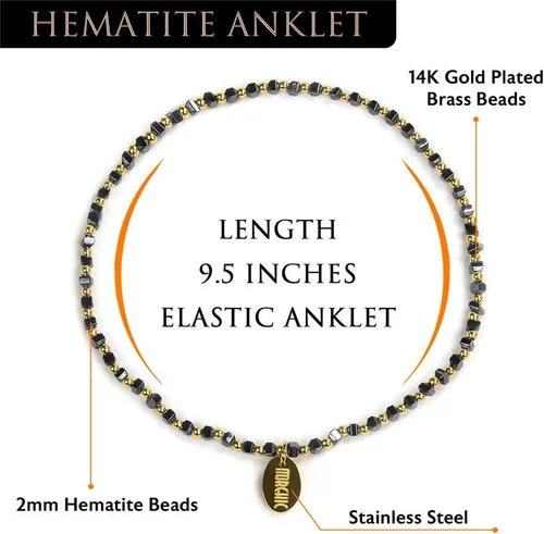 Miniatura 3 de Morchic Tobillera de hematita para mujer, cadena de pie hecha a mano, joyería elástica para chakras de playa