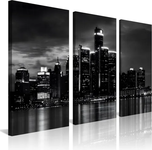 Miniatura 37 de NAN Wind Detroit Skyline - Lienzo decorativo para pared, paisaje urbano, escena nocturna, impresión artística de ciudad en blanco y negro sobre