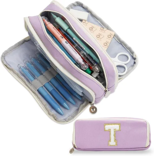 Estuche para lápices GIFTOXO para Mujeres y Niñas, Estuche Inicial con Cremallera, Bonito Bolso para Lápices para Suministros Escolares, Caja de Rosa