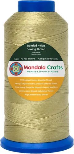 Miniatura 361 de Mandala Crafts - Hilo de nailon para coser cuero, tapicería, mezclilla y para trenzar el pelo; resistente, 1500 yardas, tamaño 69 T70 Marrón