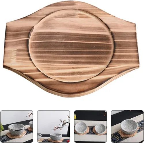Miniatura 8 de UPKOCH Soporte coreano Dolsot Stone Bowl Base de madera Cazuela Olla Bandeja Bibimbap Bowl Estera de madera Hot Pot Trivet Trivet Coaster S