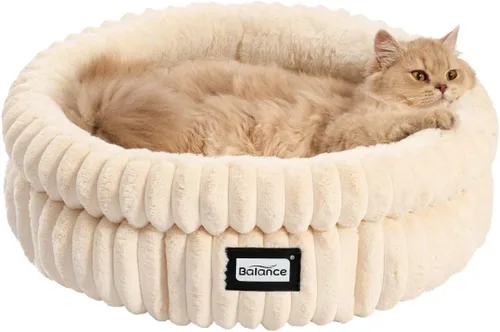 BALANCE Cama para Gatos Cama para Gatitos, cama redonda lavable para gatos de interior, cama de felpa súper suave de piel sintética para cachorros y