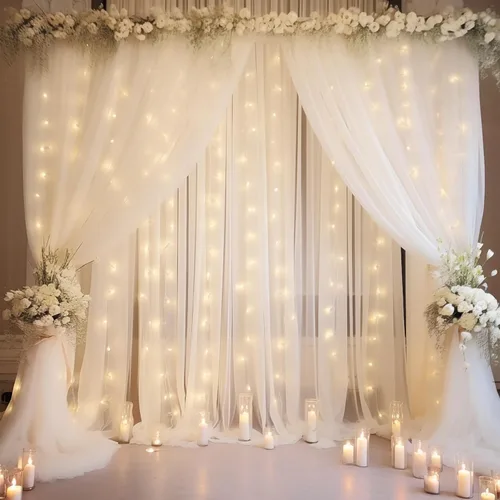 Miniatura 29 de Cortina de telón de fondo de tul negro de 10 x 10 pies con cadena de luces para fiestas, cortinas de fondo de fotos transparentes para bodas
