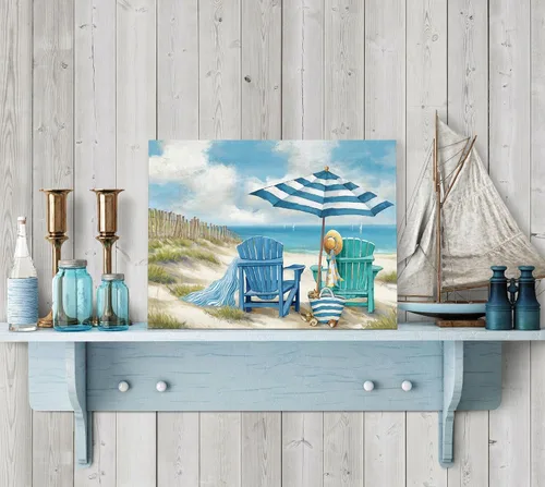 Miniatura 2 de LAIART Lienzo de Arte de Pared de Océano Azul, Decoración de Arte de Playa con Silla de Playa, Impresión de Cuadro, Arte Relajante de Paisaje Marino