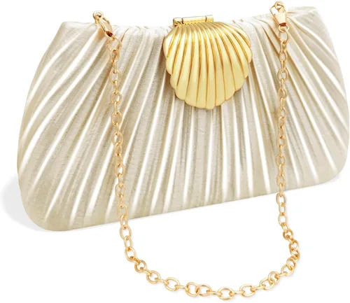 YBMYCM Bolso de noche para mujer, de mano con cierre de concha, elegante bolso de seda para boda, baile de graduación, cena de lujo