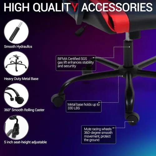 Miniatura 8 de Silla gamer de piel sintética con masaje, para PC y videojuegos, con soporte lumbar para hombres y mujeres, para el hogar y la oficina, altura Rojo