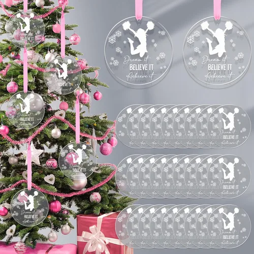 Miniatura 8 de Roowest 9 piezas de adorno navideño de animadora de Navidad, adornos acrílicos de animadora para árbol de Navidad, cree en ello, sueña con ello