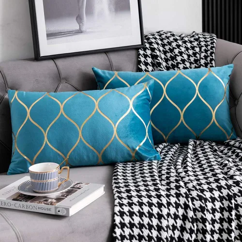 Miniatura 24 de DEZENE Fundas de almohada de terciopelo dorado de 16 x 16 pulgadas: paquete de 2 fundas de almohada cuadradas decorativas para dormitorio, sofá