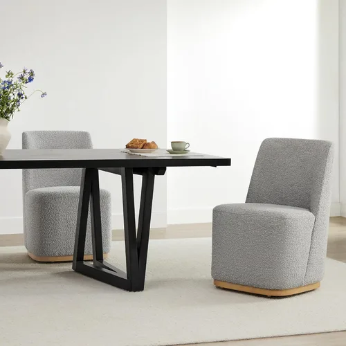 Miniatura 3 de CHITA Juego de 2 sillas de comedor tapizadas giratorias con ruedas, silla de comedor de tela moderna certificada FSC con ruedas, sillas de comedor