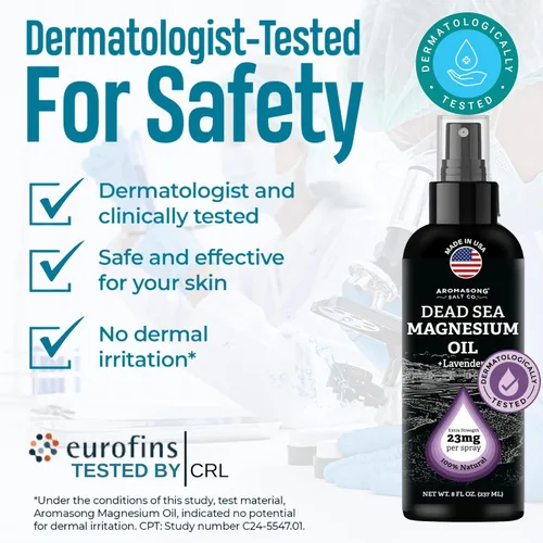 Miniatura 6 de Aromasong Spray de magnesio con lavanda - Fuerza extra (23 mg en cada pulverización) 8 oz - Atomizador de aceite de magnesio natural y puro