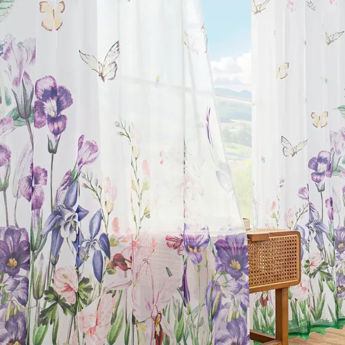 Miniatura 29 de youleyar Cortinas traslúcidas florales para sala de estar, 2 paneles de 54 pulgadas de largo, cortinas semitransparentes blancas con estampado