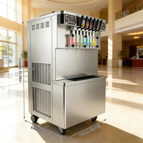 Miniatura 2 de Comercial 17 Gal/H Productor de helado suave, 7 sabores de soporte de piso suave servido máquina de helado,4+3 mezclados yogur congelado helado