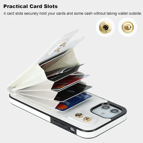 Miniatura 4 de Folosu Funda compatible con iPhone 12 iPhone 12 Pro con soporte para tarjetas, rotación de 360°, soporte de anillo de dedo con función atril, Blanco