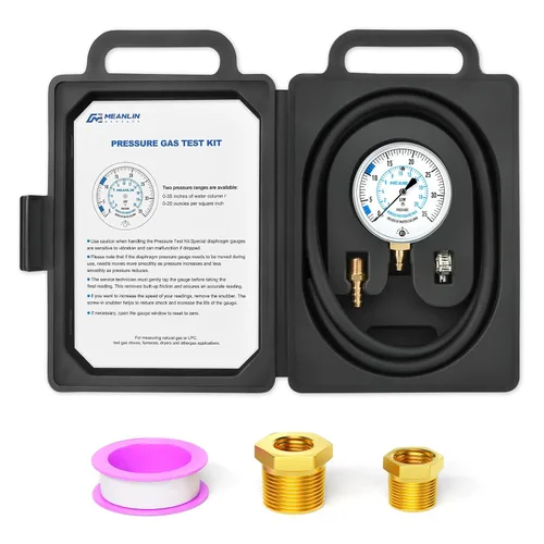 MEANLIN MEASURE Kit de Prueba de Presión de Gas Colector WC de 0-35", Kit de Manómetro para Gas Natural o Gas LP con Manguera de 40 Pies, Accesorio