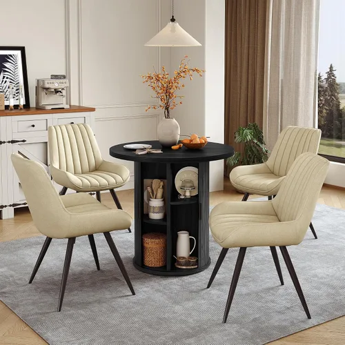 Miniatura 47 de Miereirl Juego de mesa y sillas de comedor moderno redondo, con una mesa de comedor de madera equipada con compartimentos de almacenamiento