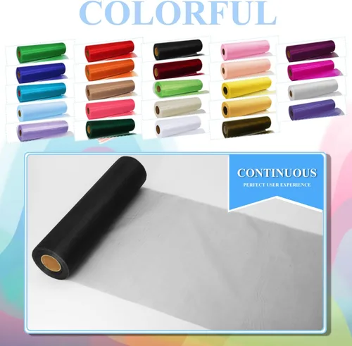 Miniatura 4 de Rollos de tela de tul negro con cristales y organza 12 pulgadas por 150 pies (45,72 m), tela transparente para manualidades, lazos de tutú