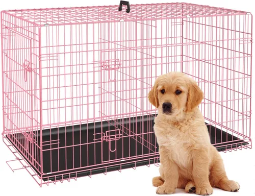 Miniatura 24 de BestPet Jaula para perros 18 pulgadas Negro Perrera de metal plegable con puertas individuales, pestillos seguros de perno deslizante