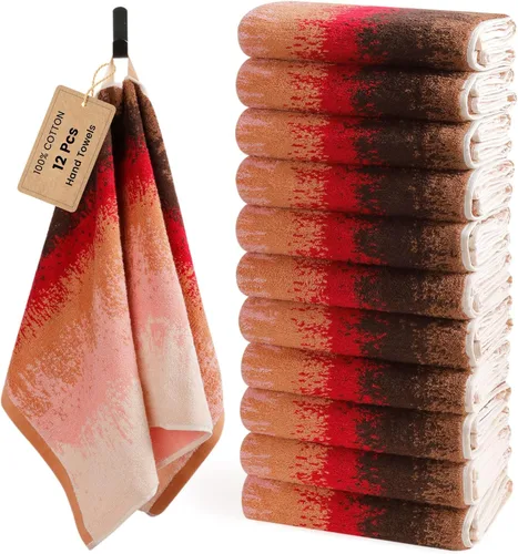 Miniatura 11 de SEMAXE Paquete de 12 toallas de mano para baño, toallas 100% algodón con bucles para colgar, suaves y altamente absorbentes, juego de toallas