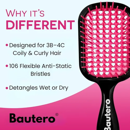 Miniatura 4 de Bautero Cepillo desenredante para cabello grueso y rizado, desenredante sin dolor para cabello natural enrollado 4C, reduce la rotura y el Sakura