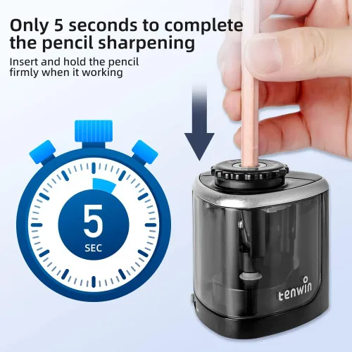 Miniatura 4 de tenwin Sacapuntas eléctrico funciona con pilas, afilado rápido, adecuado para lápices de colores n.º 2/dibujo/de colores (0.23-0.31 pulgadas)