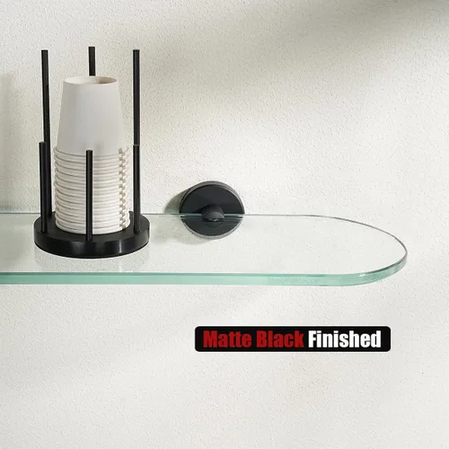 Miniatura 7 de JQK Estante de cristal para baño negro, almacenamiento de ducha de vidrio templado de 12 x 5 pulgadas, montaje en pared negro mate de acero