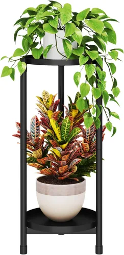 Miniatura 9 de Soporte negro de 2 niveles para plantas en interiores, 30 pulgadas de alto, estante de esquina de metal resistente para plantas estrechas para piso