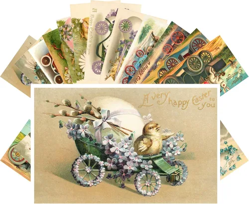 Miniatura 4 de PIXILUV Postales vintage (24 piezas de 4 x 6 pulgadas cada una) Flores de primavera de Pascua y encantadores niños tarjetas de notas vintage retro
