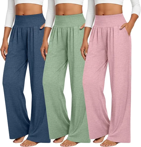 Miniatura 196 de Neer - Conjunto de 3 pantalones de yoga de pierna ancha para mujer - Pantalones deportivos cómodos, holgados, de cintura alta y casuales
