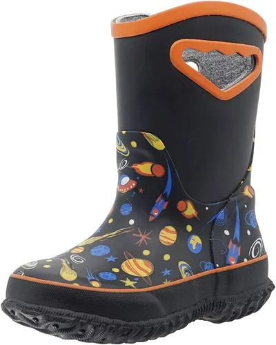 Miniatura 8 de MCIKCC Botas de lluvia para niños, impermeables, de neopreno, de goma de barro, antideslizantes, con asas fáciles de poner, para niños y jóvenes