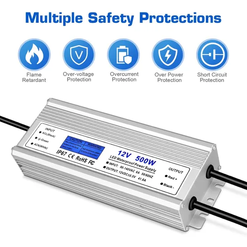 Miniatura 3 de Controlador LED de 500 vatios, fuente de alimentación impermeable IP67 de 12 V, CA 90-140 V a CC 12 V 41.6 A transformador de bajo voltaje