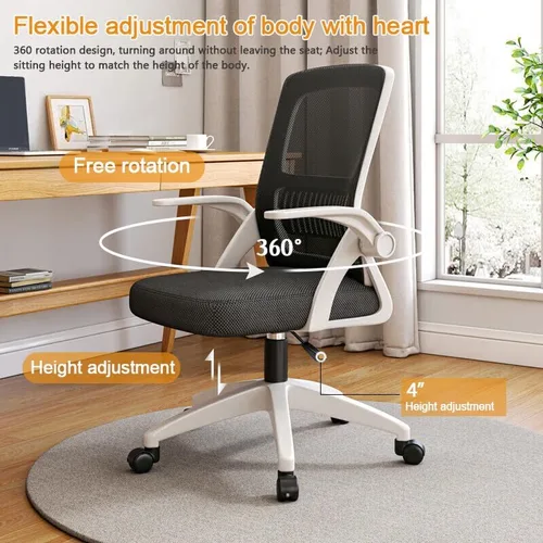 Miniatura 6 de Silla de oficina en casa, silla ergonómica de malla transpirable, respaldo alto con altura ajustable giratoria con brazos abatibles y soporte lumbar
