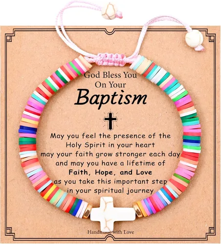 NatuBeau Regalos de primera comunión, pulsera de cruz con tarjeta de regalo, regalos de santa comunión, regalos de bautismo, regalos de confirmación
