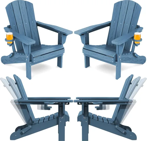 Miniatura 29 de SERWALL Silla Adirondack plegable ajustable, silla Adirondack reclinable con portavasos, Aruba