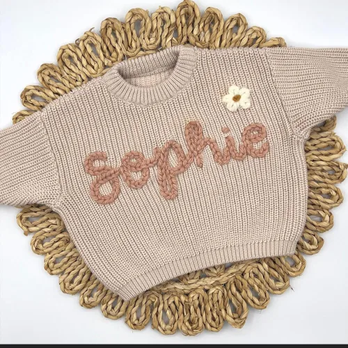 Miniatura 5 de Suéter bordado a mano del bebé con el nombre Personalizado de gran tamaño suéteres de puente de encargo regalo del bebé