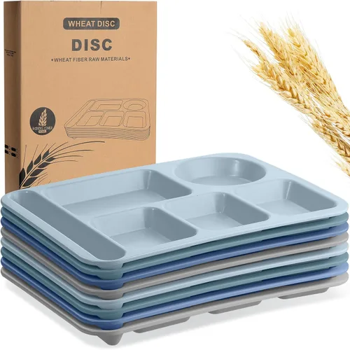 Miniatura 15 de Pinkunn 8 platos divididos irrompibles grandes de 14 pulgadas para niños y adultos, bandeja de paja de trigo apta para lavavajillas, microondas