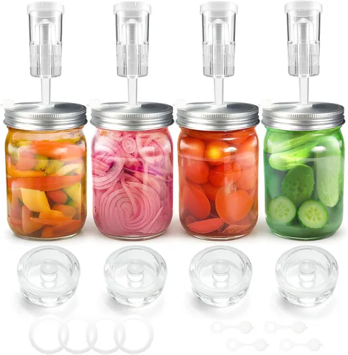 Kit de fermentación, tapas de fermentación de acero inoxidable y pesos de vidrio para tarros Mason de boca ancha de 3.386 in (sin frascos)