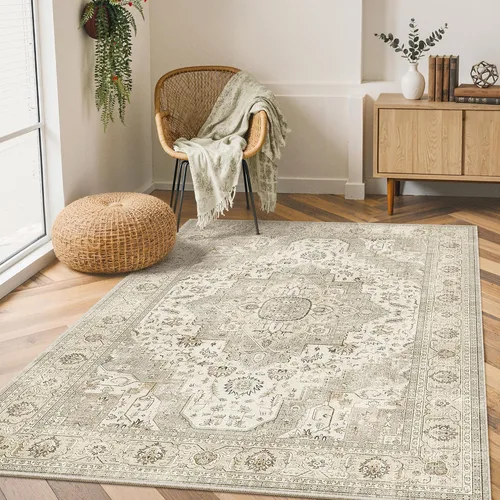 Miniatura 13 de Roxstand Alfombras de 2,44 x 3,05 m para sala de estar, alfombra vintage lavable con respaldo antideslizante, alfombra grande resistente a manchas